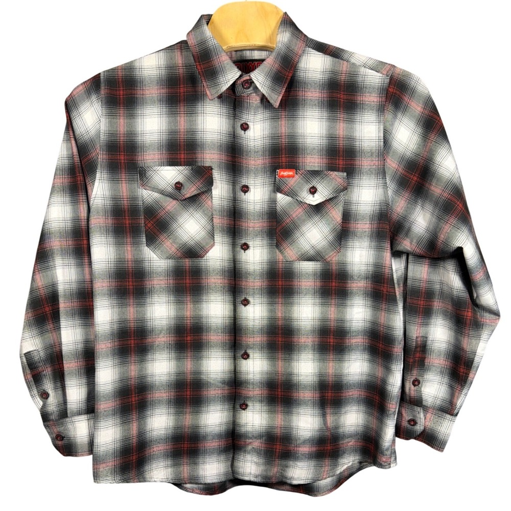 Dixxon Flannel Shirt Mens XL Barrett-Jackson Black White Red Button-Down Plaid
